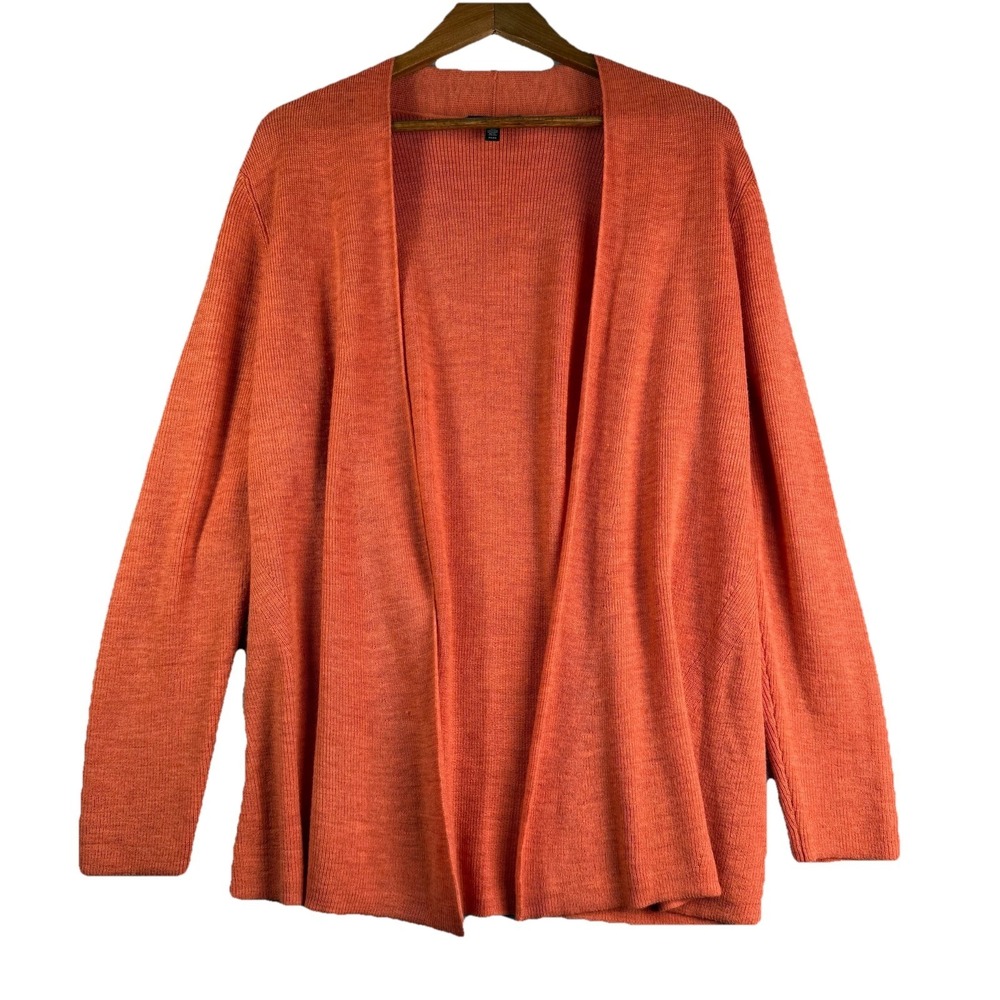 Eileen Fisher Open Cardigan Women's M Orange Italian Yarn Merino Wool